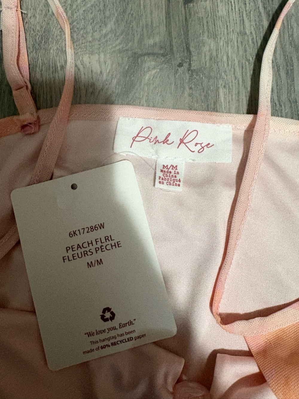 Nwt Pink Rose Pink & Peach Floral Slip Cami size medium - Picture 2 of 3